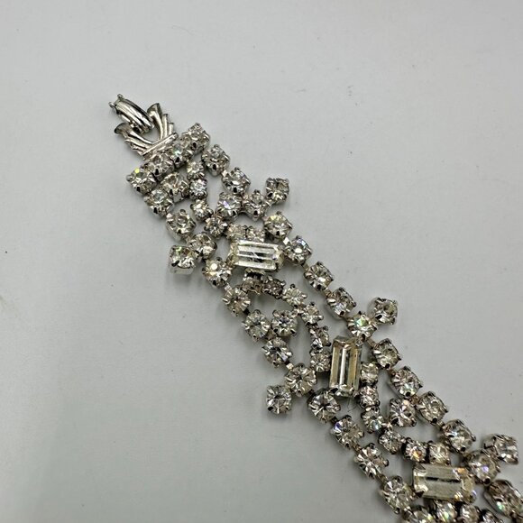 Vintage Rhinestone Bracelet Silver Tone Sparkling Crystal Statement Wide 7 Inch - Picture 6 of 11